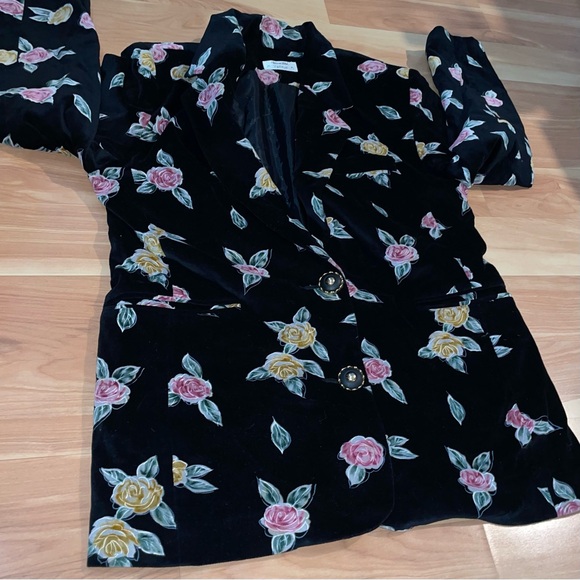 Vintage Black Velvet Gypsy Witchy Etherial Fairie Floral Rose Blazer Size M/L - Picture 7 of 11